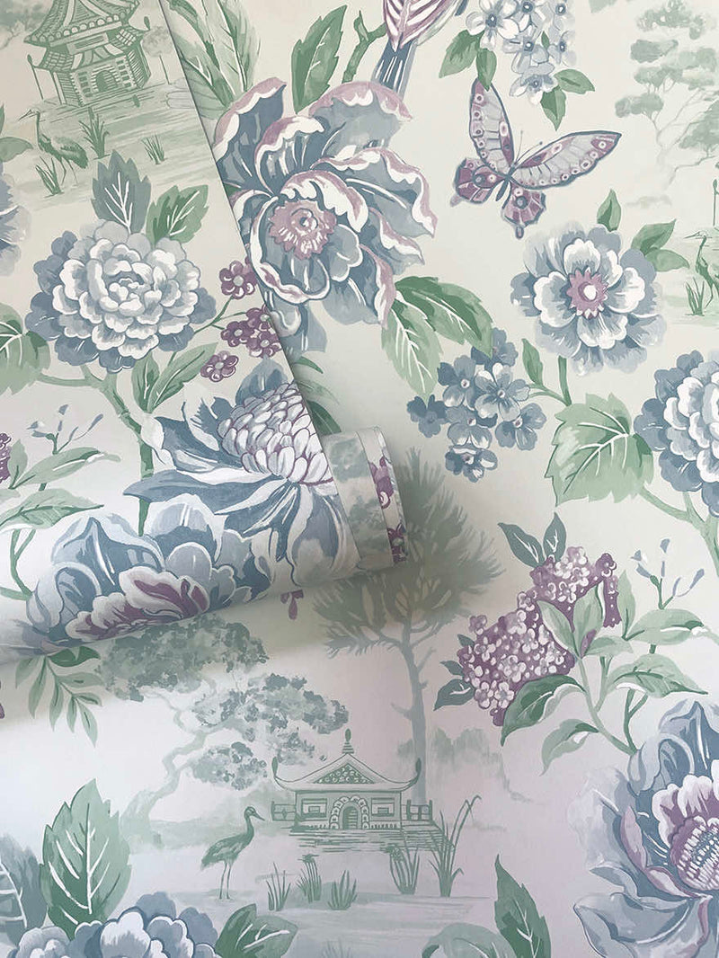 Hana - Japanese Floral - Wallpaper -Blue