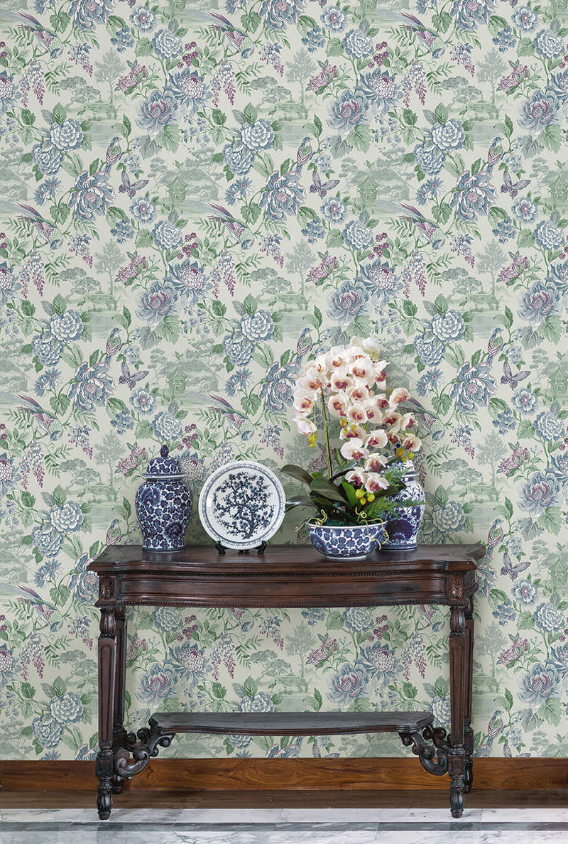 Hana - Japanese Floral - Wallpaper -Blue