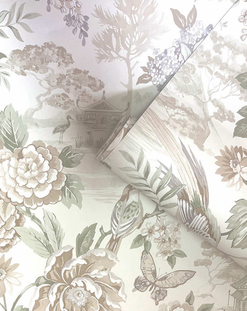 Hana - Japanese Floral - Wallpaper -Cream