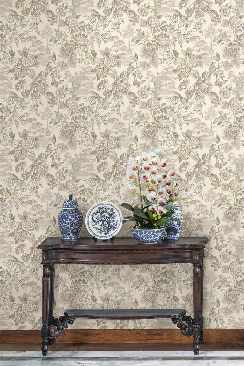 Hana - Japanese Floral - Wallpaper -Cream