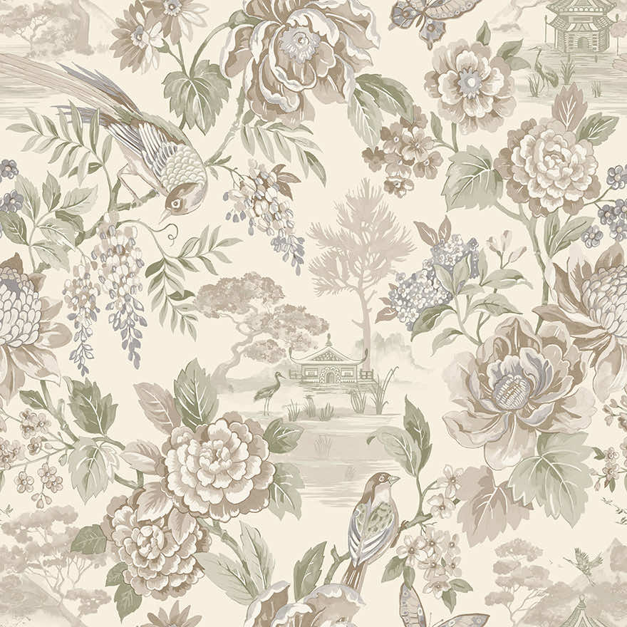 Sample - Hana - Japanese Floral - Wallpaper -Cream