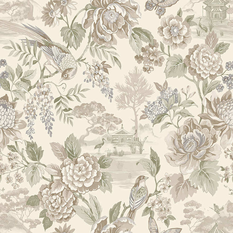 Hana - Japanese Floral - Wallpaper -Cream