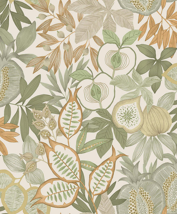 Sample - Nagano - Pomegranate and Fig Wallpaper - Green/Orange
