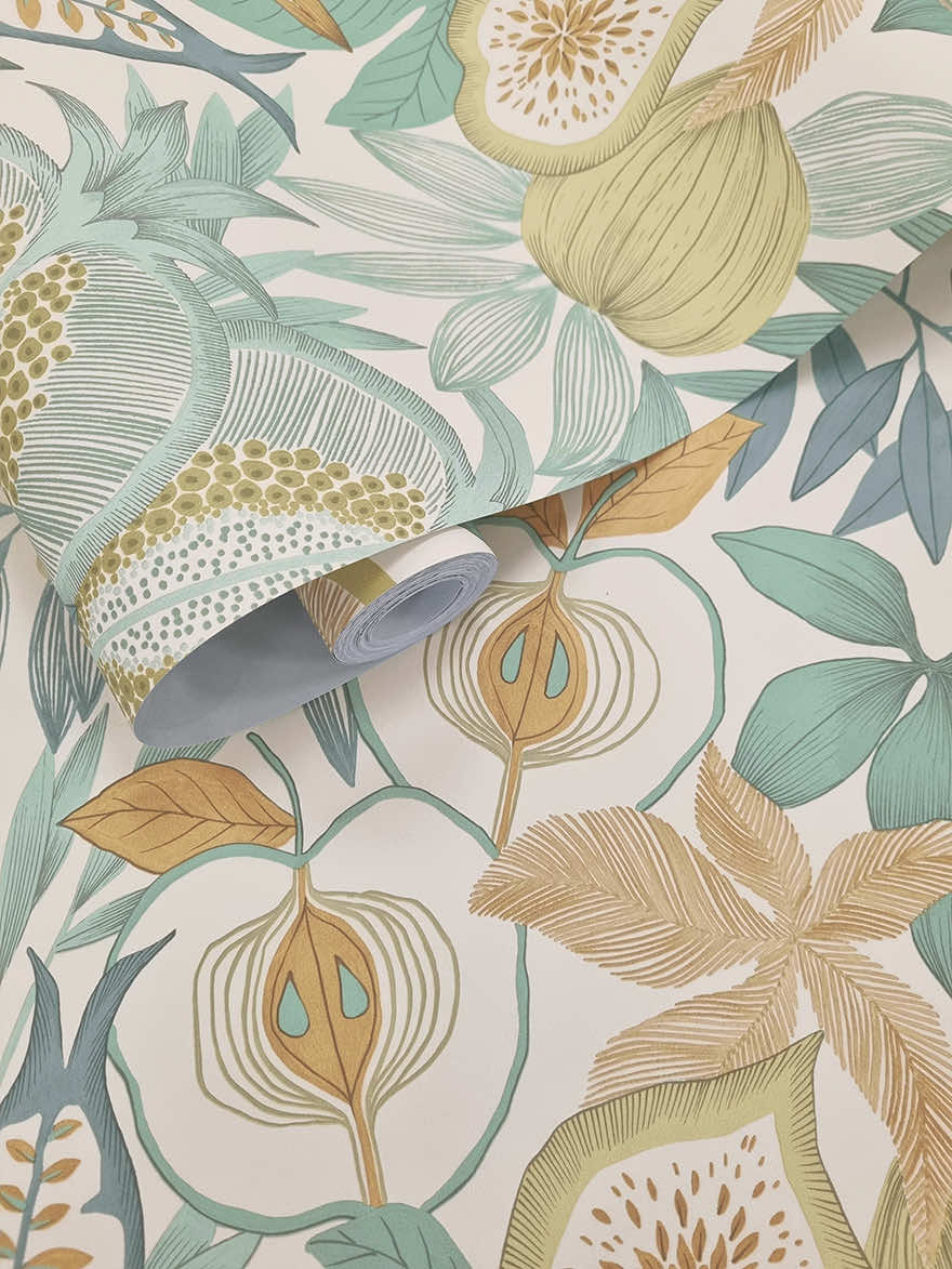 Nagano - Pomegranate and Fig Wallpaper - Blue