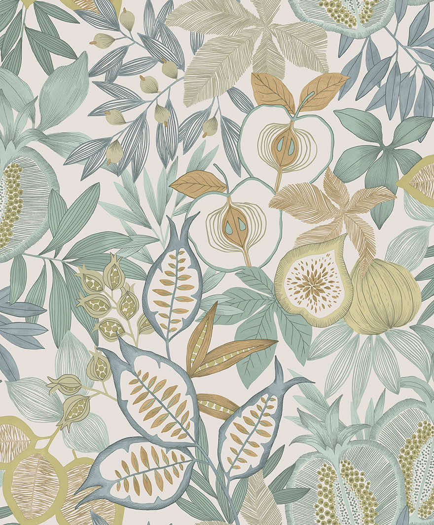 Nagano - Pomegranate and Fig Wallpaper - Blue