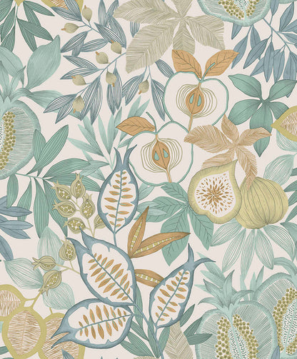 Nagano - Pomegranate and Fig Wallpaper - Blue