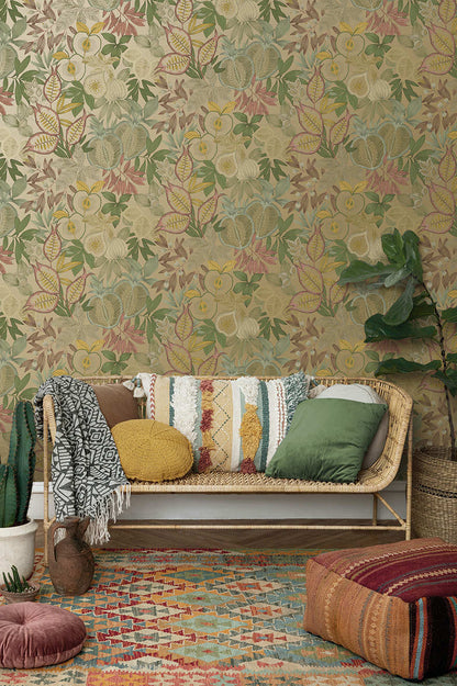 Nagano - Pomegranate and Fig Wallpaper - Gold