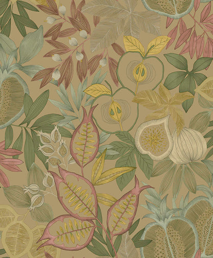 Nagano - Pomegranate and Fig Wallpaper - Gold
