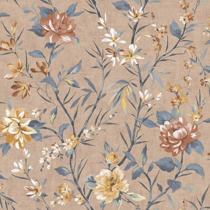 Sazanka - Japanese Floral Wallpaper - Coral