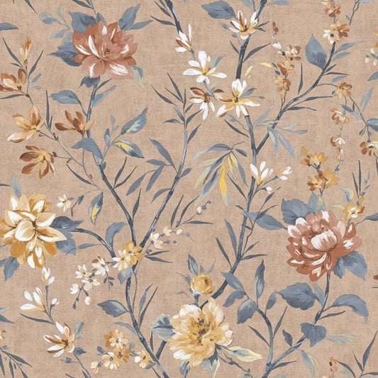 Sazanka - Japanese Floral Wallpaper - Coral