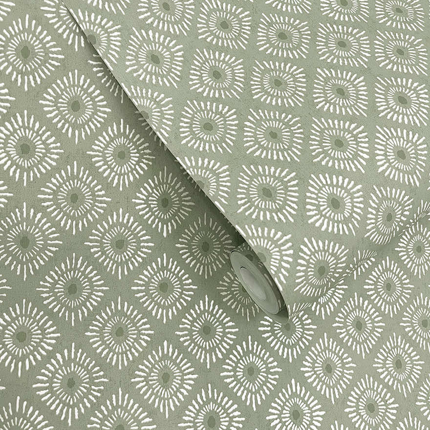Sunstone - Soft Geometric Wallpaper - Sage