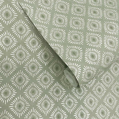 Sunstone - Soft Geometric Wallpaper - Sage