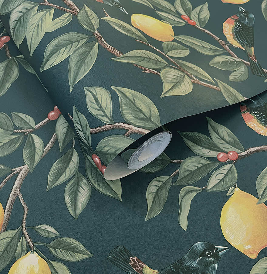 Ponderosa Bird and Lemon Wallpaper - Teal