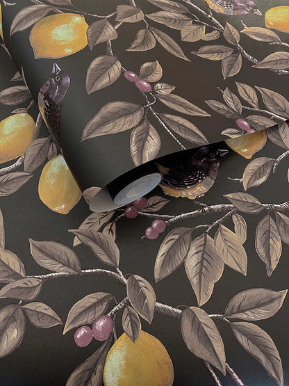 Ponderosa Bird and Lemon Wallpaper - Charcoal