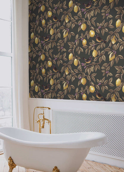 Ponderosa Bird and Lemon Wallpaper - Charcoal
