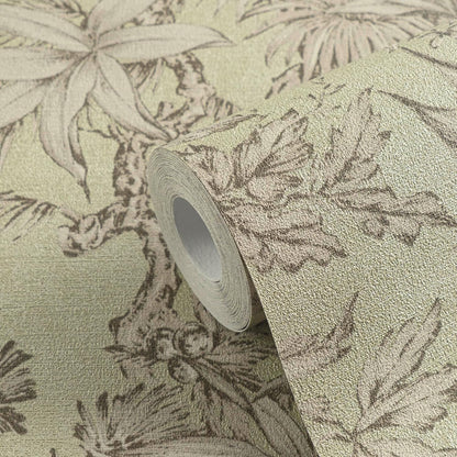 Sepia Memories -  Jungle Wallpaper - Green Metallic