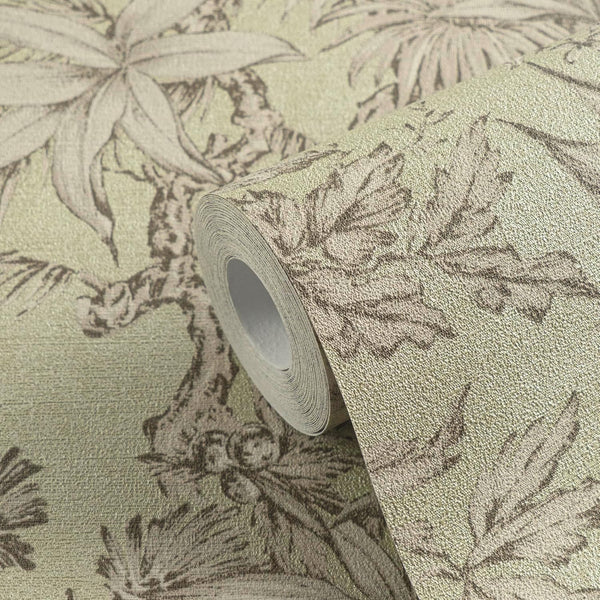 Sample - Sepia Memories -  Jungle Wallpaper - Green Metallic