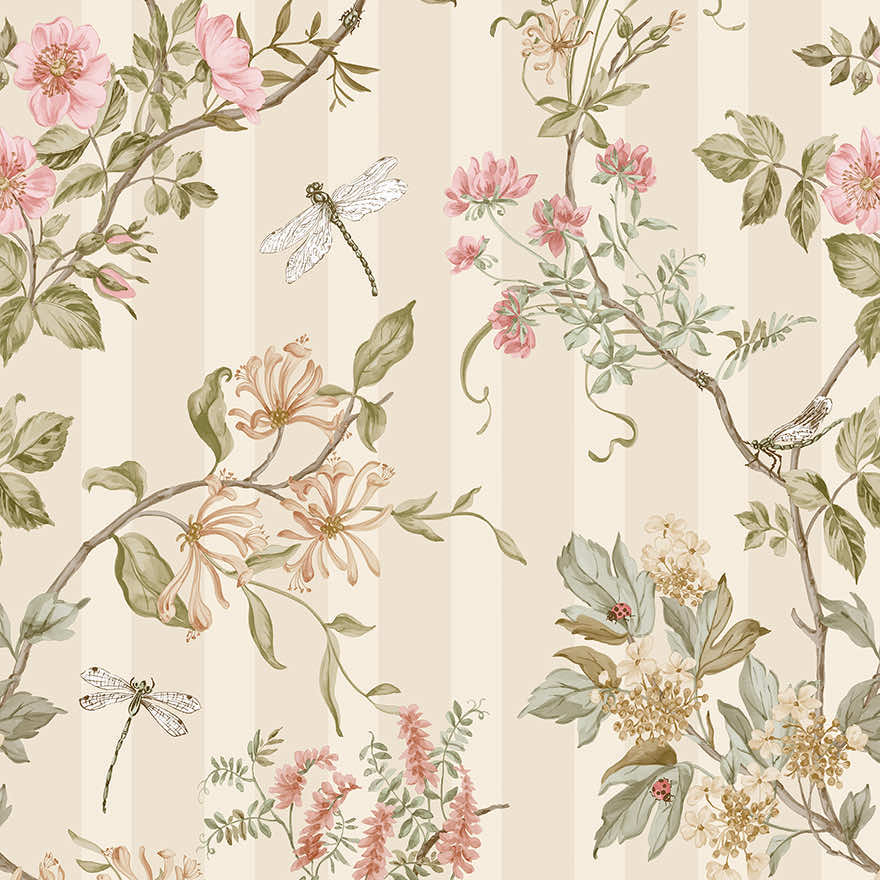 Sample - Camberley Wallpaper - Cream Coral