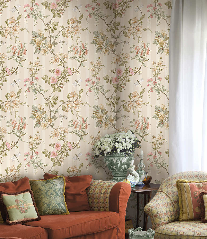 Camberley Wallpaper -  Cream Coral