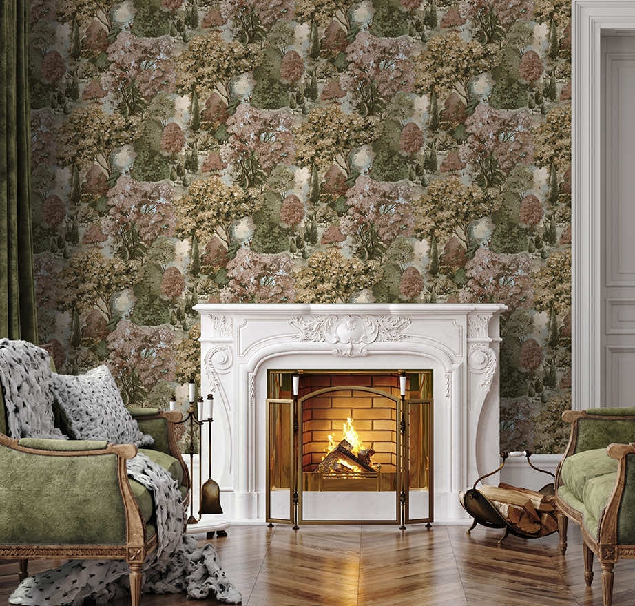 Pinecrest Rust Green Wallpaper
