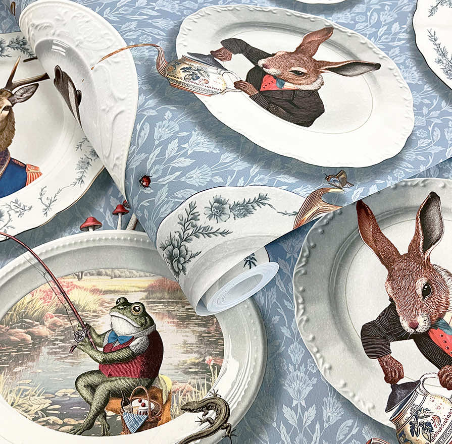 Sample - Tales of the Manor - Fun Animal Wallpaper - Blue