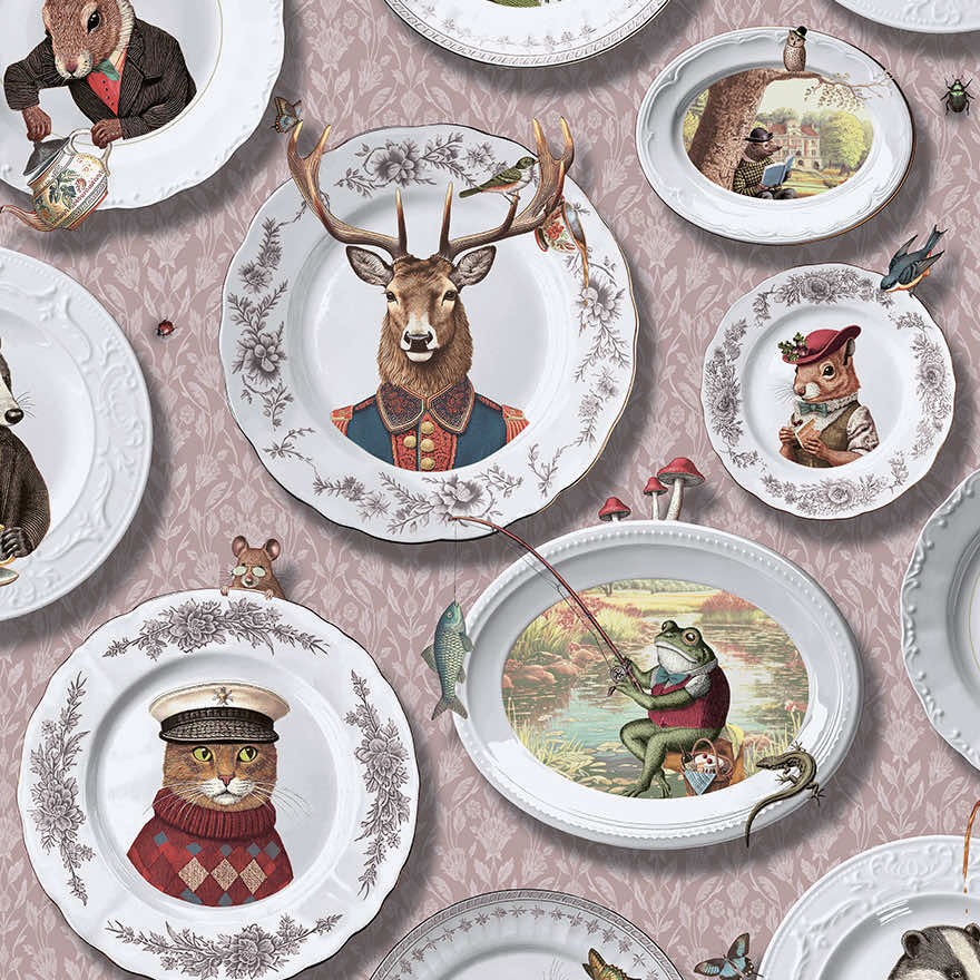 Sample - Tales of the Manor - Fun Animal Wallpaper - Blush