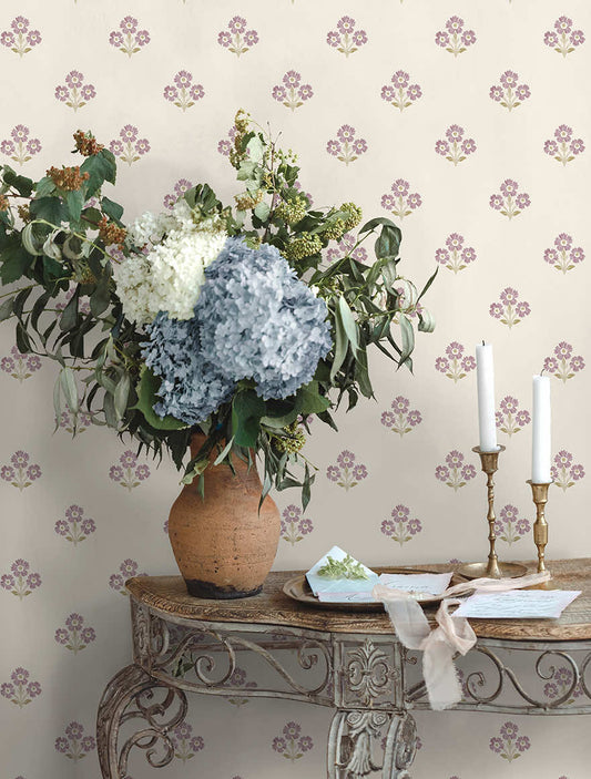 Isadora Wallpaper - Neutral/Mulberry