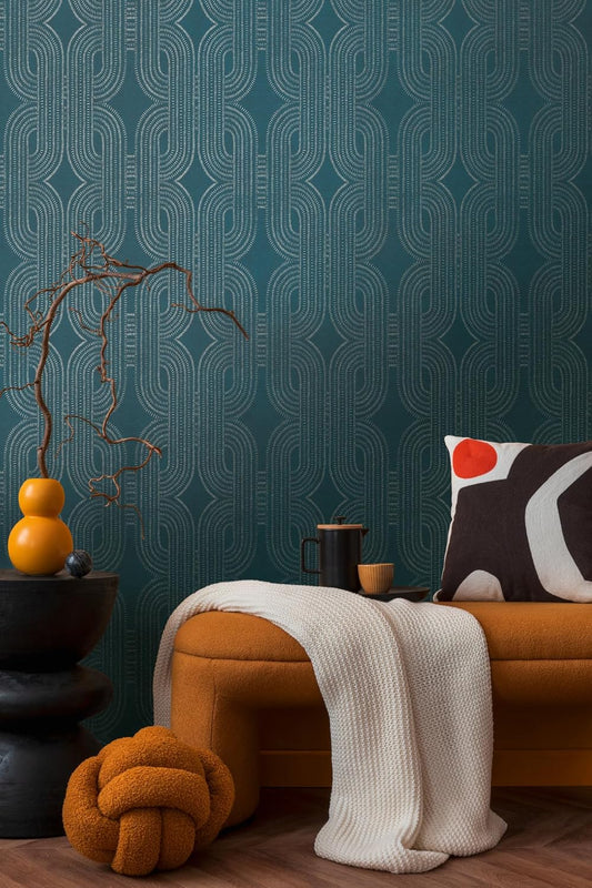 French Affair Wallpaper - Blue Metallic