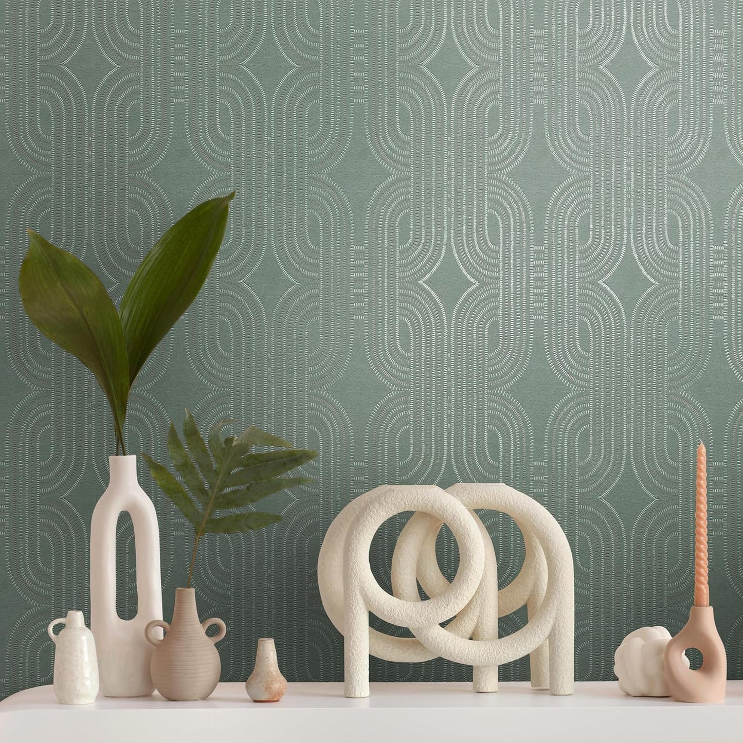 French Affair Wallpaper - Green Metallic