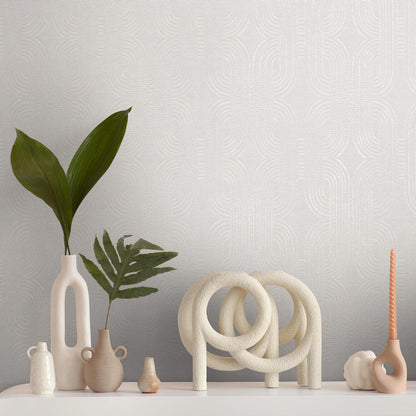 French Affair Wallpaper - White Metallic
