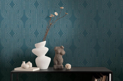 French Affair Wallpaper - Blue Metallic