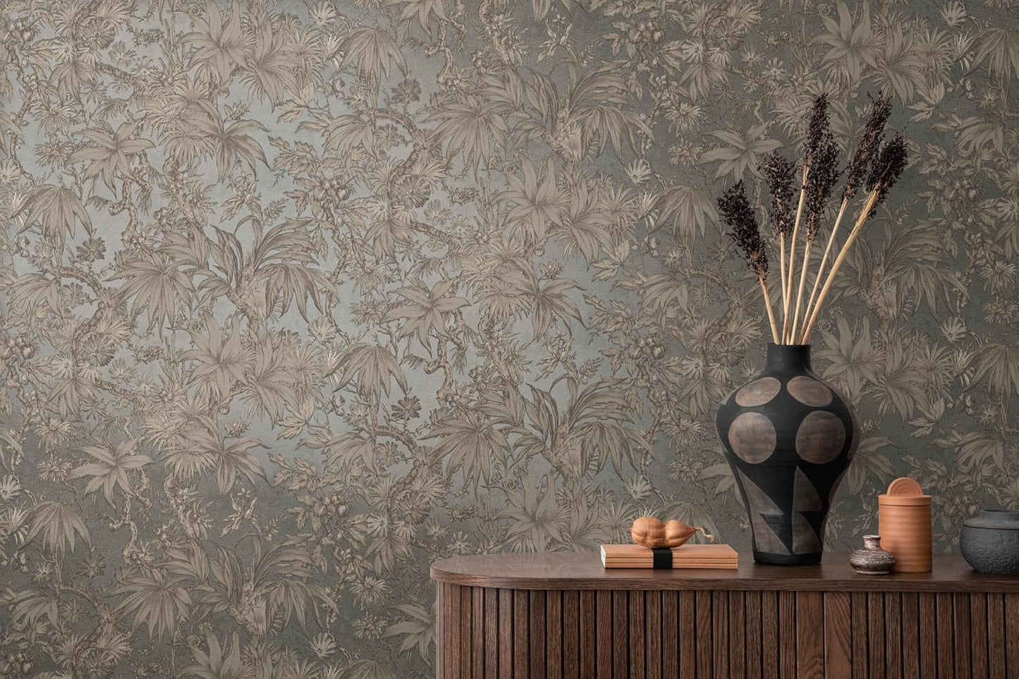 Sepia Memories -  Jungle Wallpaper - Grey Metallic