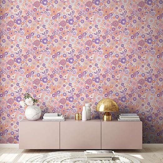Retro Flowers Wallpaper - 5 Colours