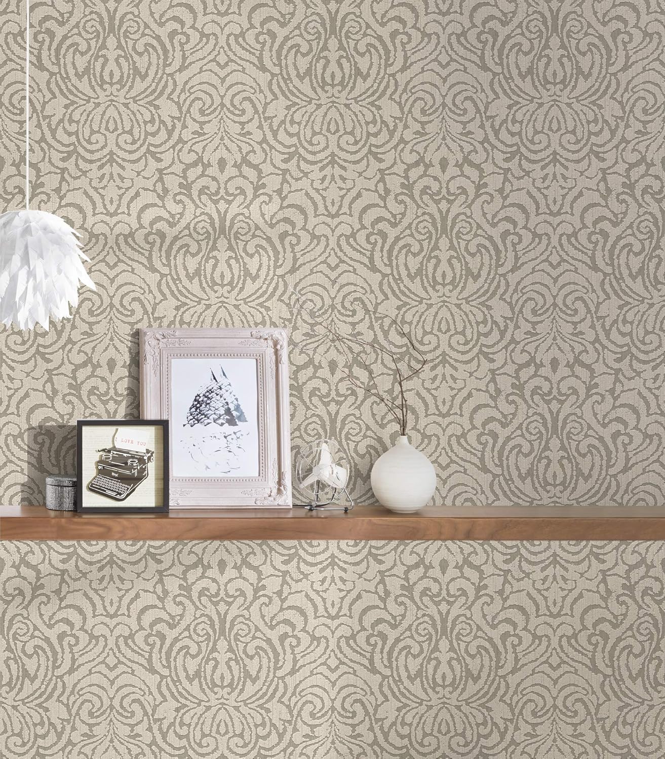 Ornaments Baroque Textiled Wallpaper - Beige/Brown
