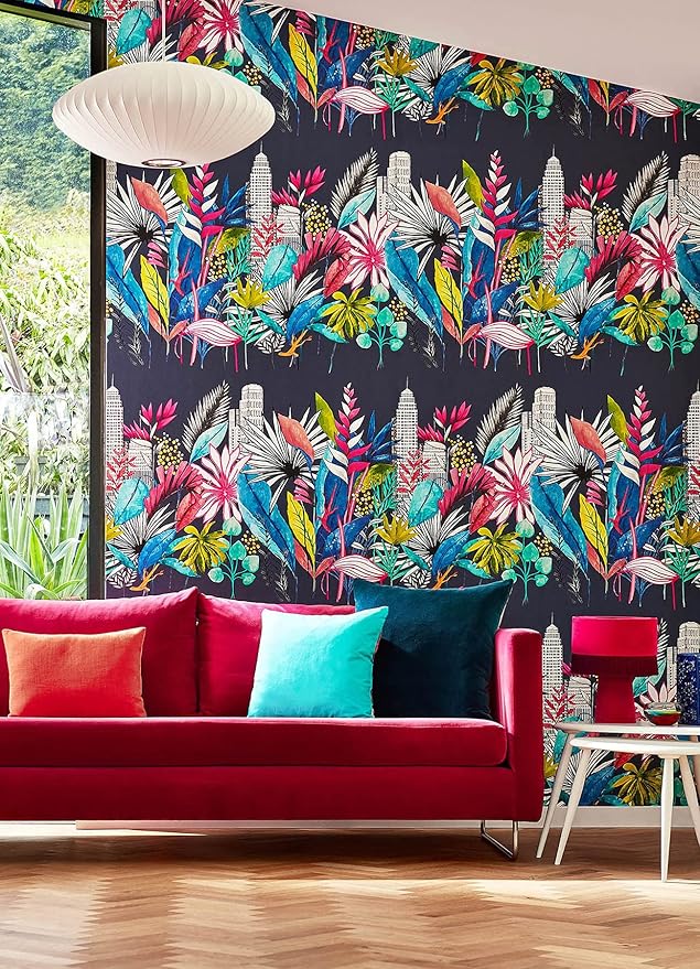 Urban Tropic Wallpaper - Indigo Midnight