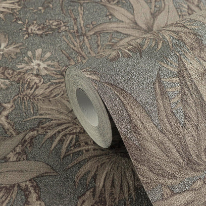 Sepia Memories -  Jungle Wallpaper - Grey Metallic