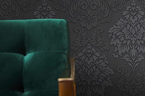Two Toned Damask Wallpaper - Black