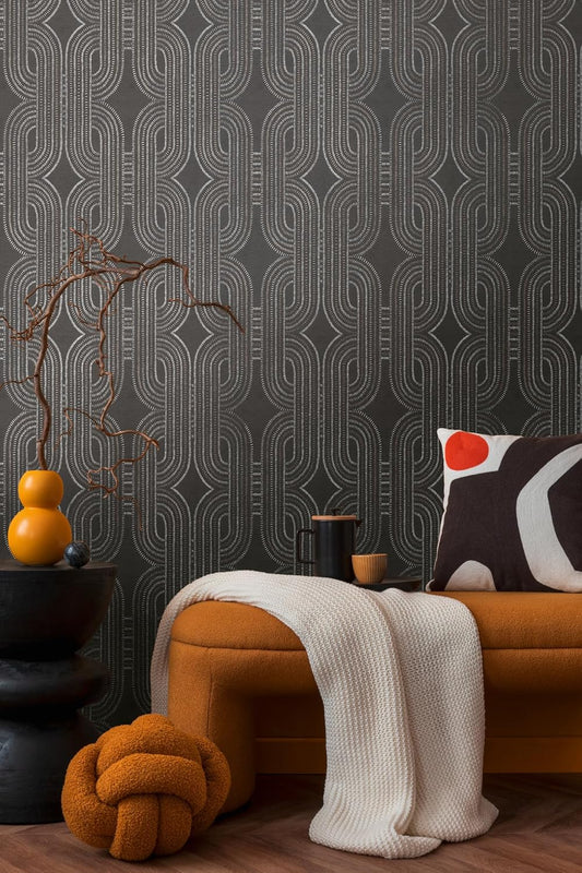 French Affair Wallpaper - Black Metallic
