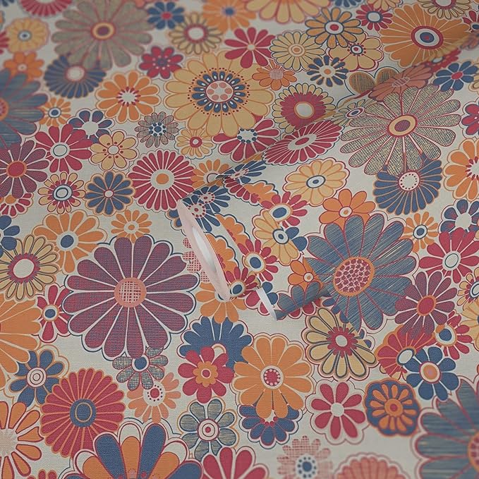 Retro Flowers Wallpaper - 5 Colours