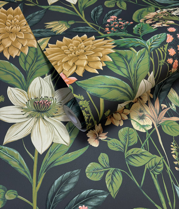 Sample - Clematis Wallpaper - Navy