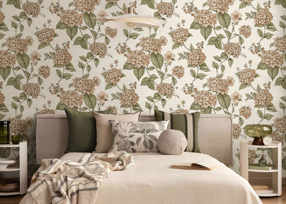 Hortensia - Hydrangea Wallpaper - Coral/Green