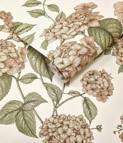 Hortensia - Hydrangea Wallpaper - Coral/Green
