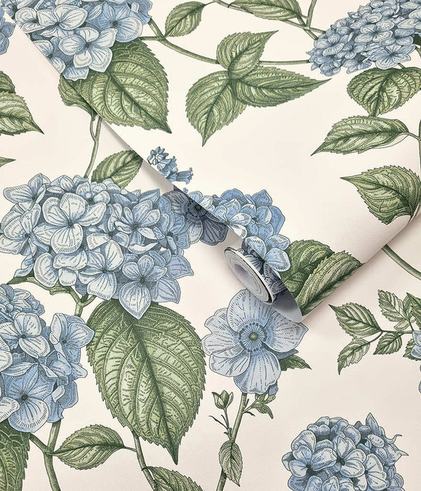 Sample – Hortensia Hydrangea Wallpaper – Blue/Green