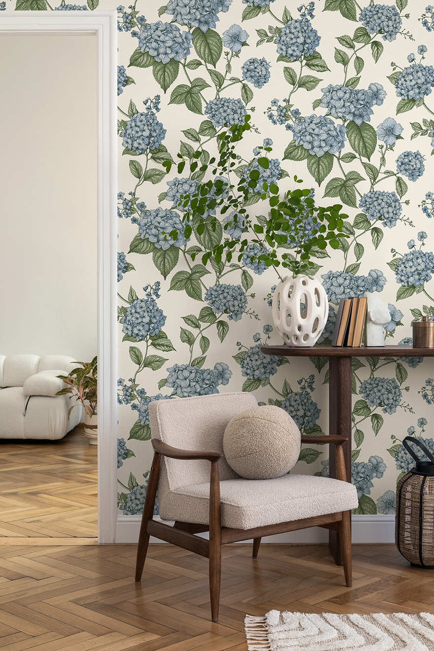 Hortensia - Hydrangea Wallpaper - Blue/Green