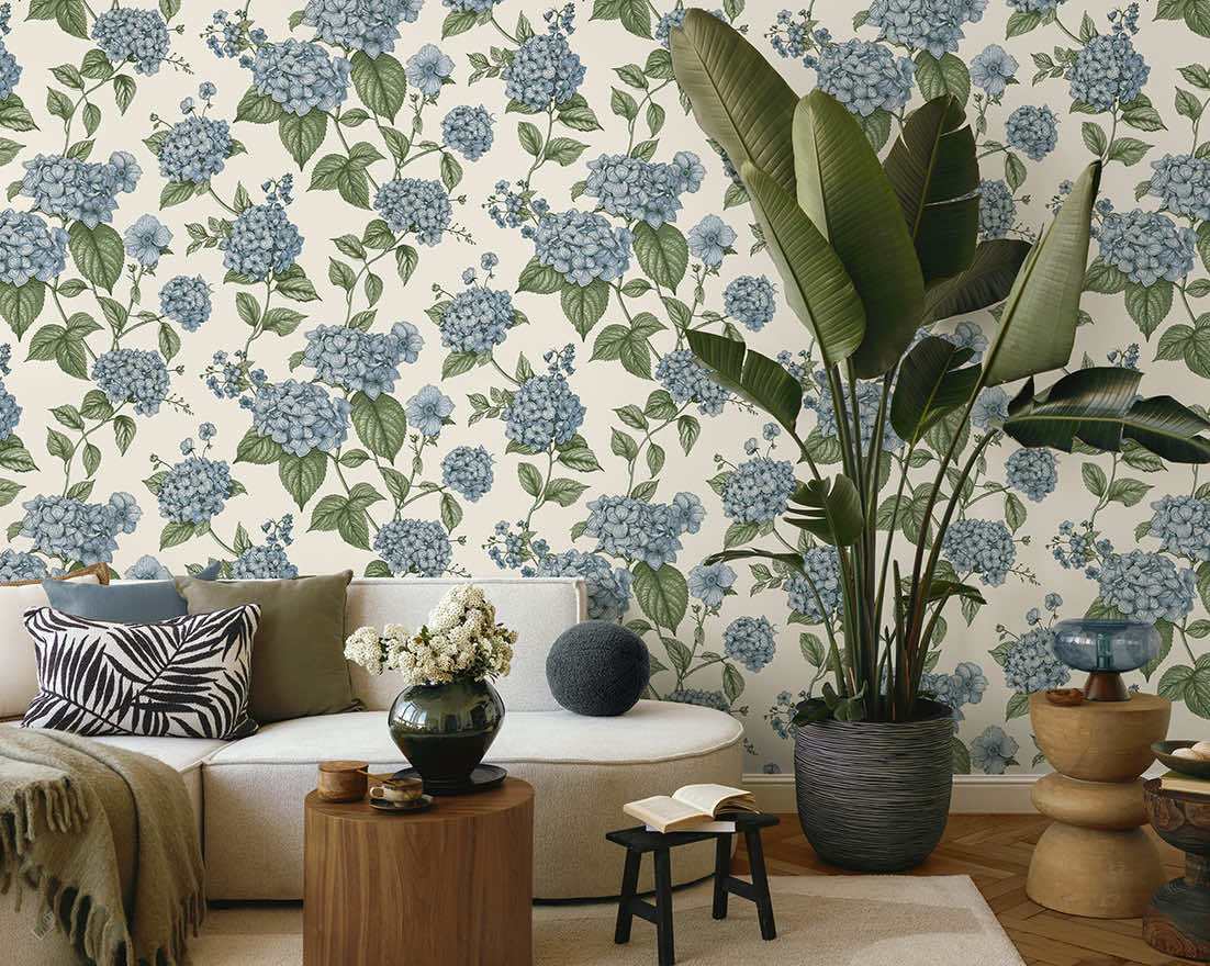 Hortensia - Hydrangea Wallpaper - Blue/Green