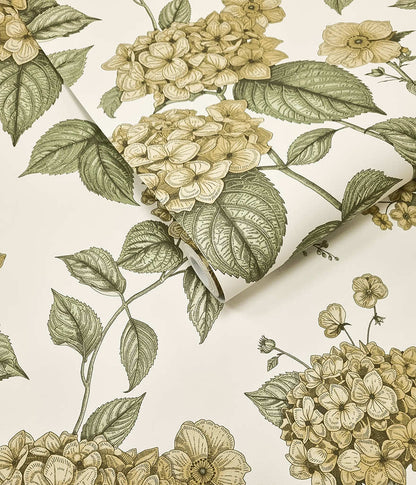 Hortensia - Hydrangea Wallpaper - Ochre/Green
