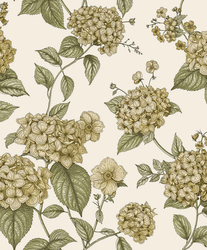 Hortensia - Hydrangea Wallpaper - Ochre/Green