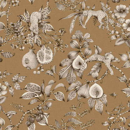 Gold leopard and pomegranate wallpaper — flat pattern detail, Liana by The Inside