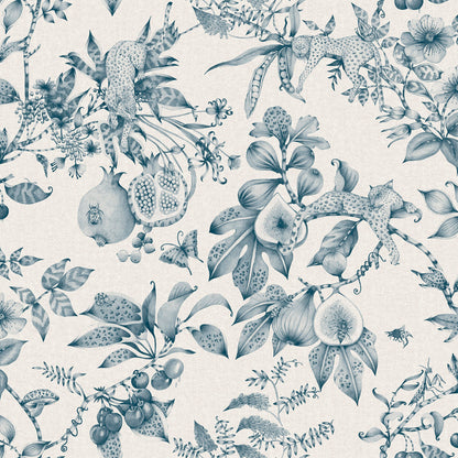 Cream and teal leopard and pomegranate wallpaper — flat pattern detail, Liana by The Inside