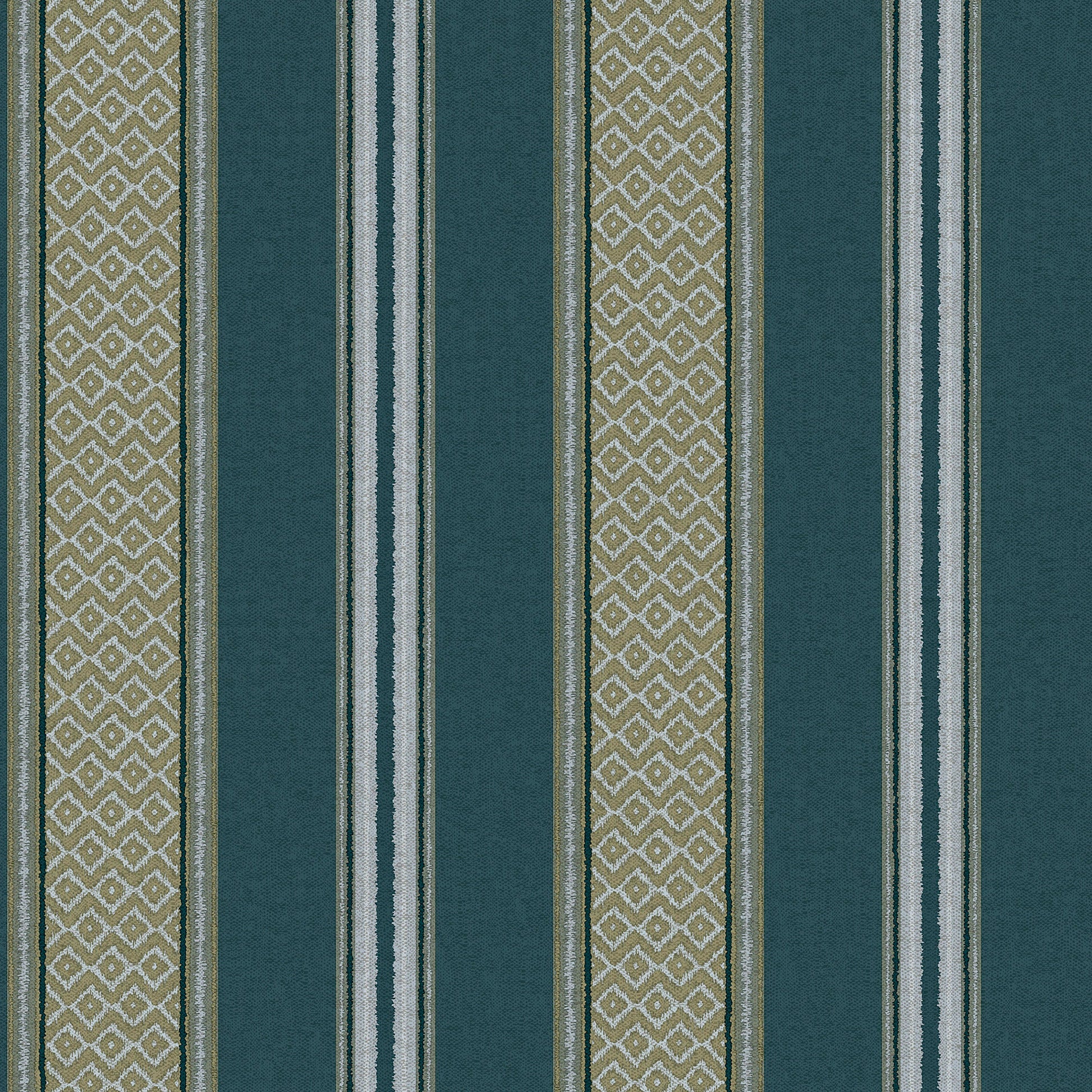 Dark teal woven-stripe wallpaper — flat pattern detail, Patola by The Inside